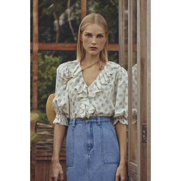 Hunter Bell Imogen Blouse Top in Ivory Women's Small NEW Cottagecore Peasant - Picture 1 of 11